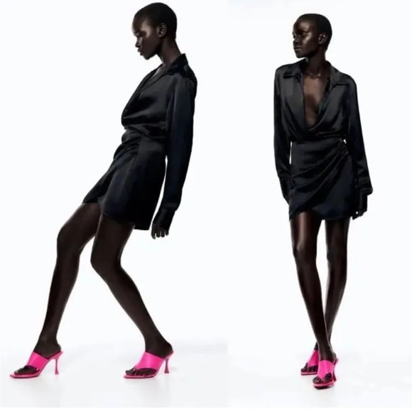 NWT Zara Satin Effect Neon Pink High Heel Sandals - Picture 3 of 9